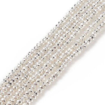 Electroplate Non-magnetic Synthetic Hematite Beads Strands, Grade AA, Long-Lasting Plated, Faceted, Rondelle, Silver Plated, 3x2mm, Hole: 0.8mm, about 182pcs/strand, 15.7 inch(40cm)