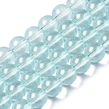 Transparent Spray Painted Glass Bead Strands, Round, Sky Blue, 8mm, Hole: 1.3~1.6mm, about 104pcs/strand, 32.7 inch