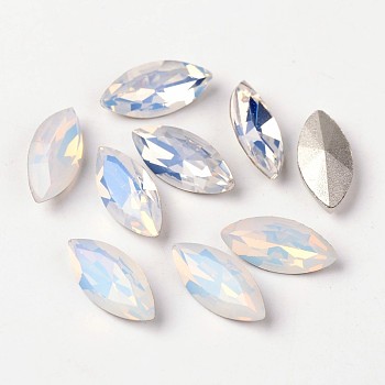 Faceted Horse Eye Glass Pointed Back Rhinestone Cabochons, Grade A, Back Plated, 15x7x4mm