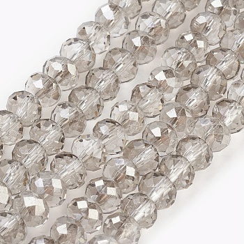Electroplate Glass Beads Strands, Half Plated, Faceted, Rondelle, Gainsboro, 6x4~5mm, Hole: 0.8~1mm, about 88~92pcs/strand, 15.5 inch~16 inch(39~45cm)