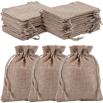 Polyester Imitation Burlap Packing Pouches Drawstring Bags, for Christmas, Wedding Party and DIY Craft Packing, Peru, 12x9cm, 20pcs/set