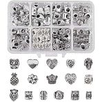 Tibetan Style Alloy European Beads, Large Hole Beads, Mixed Shape, Antique Silver, Box: 110x70x30mm(PALLOY-NB0001-01)
