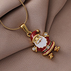 304 Stainless Steel Enamel Red Christmas Santa Claus Pendant Necklace for Women, Golden, 15.75 inch(40cm)(ZM1589)