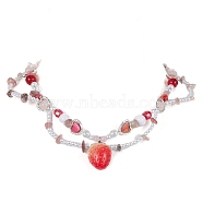 Resin Strawberry Pendant Necklace, with Natural Strawberry Quartz Chips & Alloy Heart & Acrylic Pearl Beaded Chains, Red, 17.32 inch(44cm)(NJEW-JN04481-01)