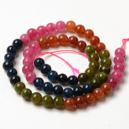 Round Dyed Natural Quartz Beads Strands, Segmented Multi-color Beads, Mixed Color, 6.5mm, Hole: 1mm, about 60pcs/strand, 15.08 inch(38.3cm)(G-T132-013A-01)
