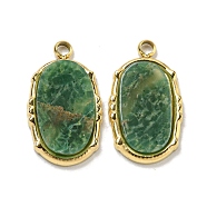 Vacuum Plating 304 Stainless Steel Pendants, Natural African Jade Oval Charms, Real 18K Gold Plated, 16.5x9.5x2mm, Hole: 1.5mm(STAS-L278-122G-01)