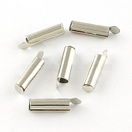 Iron Slide On End Clasp Tubes, Cadmium Free & Lead Free, Slider End Caps, Platinum, 40x4mm, 3.2mm inner diameter(IFIN-R212-01P-4.0cm)