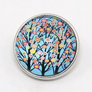 Platinum Plated Brass Glass Flat Round with Tree Jewelry Snap Buttons, Cadmium Free & Nickel Free & Lead Free, Light Sky Blue, 18x9mm, Knob: 5.5mm(SNAP-M030-B-26)