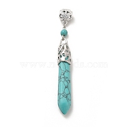 Synthetic Turquoise European Dangle Charms, Faceted Bullet Large Hole Pendant, with Antique Silver Tone Alloy Findings, 88mm, Pendant: 64x11x10.5mm, Hole: 5mm(FIND-C017-04B)