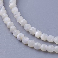 Shell Beads Strands, Faceted, Round, 3~3.5mm, Hole: 0.8mm, about 118pcs/strand, 15.31 inch(38.9cm)(SSHEL-E571-38-3mm)