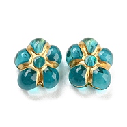 Plating Transparent Acrylic Beads, Golden Metal Enlaced, Flower, Medium Turquoise, 14.5x13.5x7mm, Hole: 1.8mm(X-OACR-A024-04B)