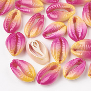Spray Painted Natural Cowrie Shell Beads, Two Tone, No Hole/Undrilled, Deep Pink, 20~30x13~21x5~10mm(X-SHEL-S274-01B)