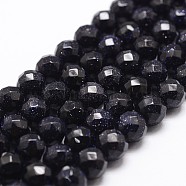 Synthetic Blue Goldstone Beads Strands, Faceted, Round, 8mm, Hole: 1mm, about 47pcs/strand, 14.9 inch~15.1 inch(X-G-D840-14-8mm)