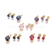 304 Stainless Steel Pendants and Stud Earring Jewelry Sets, with Rhinestone, teardrop, Mixed Color, Stud Earring: 8.5x6x5mm, Pin: 0.6mm, Pendant: 14x9.5x7mm, Hole: 3.5x5.5mm(SJEW-L140-D)