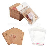 Elite 120Pcs Square Paper Hair Clip Bow Display Cards, with 120Pcs Cellophane Bags, for Hair Accessories Supplies Headdress Display Holder, BurlyWood, Cards: 6x6x0.03cm, Hole: 8mm(DIY-PH0013-50)