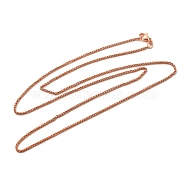 1.5mm Rack Plating Brass Wheat Chain Necklaces for Women Men, Cadmium Free & Lead Free, 901 Stainless Steel Clasp, Long-Lasting Plated, Rose Gold, 23.62 inch(60cm)(MAK-L044-57RG)