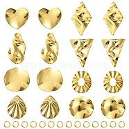 16Pcs 8 Style 201 Stainless Steel Pendants, with 304 Stainless Steel Jump Rings, Rhombus & Triangle & Heart & Oval & Nugget Charms, Real 18K Gold Plated, 6~32.5x6~23x0.5~1mm, Hole: 1.2~1.6mm, 2Pcs/style(DIY-FS0005-37G)