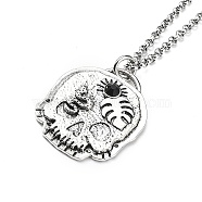 Skull Rhinestone Pendant Necklaces with Rolo Chains, Alloy Jewelry for Men Women, Leaf, 27.17 inch(69cm)(NJEW-F309-06)