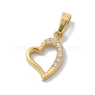 Ion Plating(IP) 304 Stainless Steel Micro Pave Cubic Zirconia Pendants, Heart Charms, Golden, 11.5x10x1.7mm, Hole: 4x2.5mm(STAS-Z107-04G-04)