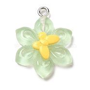 Translucent Resin Pendants, Sunflower Charms with Platinum Plated Iron Loops, Light Green, 25x18.5x6mm, Hole: 2mm(RESI-L038-02P-01)