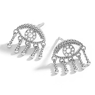 Rhodium Plated 925 Sterling Silver Micro Pave Cubic Zirconia Stud Earrings, Horse Eye, with 925 Stamp, Platinum, 13x12mm(HN3169-2)