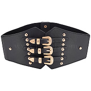 PU Leather Wide Elastic Corset Belts, Light Gold Alloy Clasp Lace-up Waist Belt for Women Girl, Black, 28 inch(71cm)(AJEW-WH0413-88A)