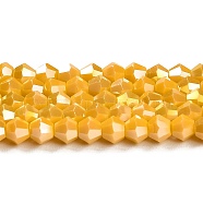 Opaque Solid Color Electroplate Glass Beads Strands, AB Color Plated, Faceted, Bicone, Gold, 4x4mm, Hole: 0.8mm, about 87~98pcs/strand, 12.76~14.61 inch(32.4~37.1cm)(X1-GLAA-F029-P4mm-A04)