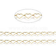 Brass Handmade Beaded Chains,  Link Chain, Long-Lasting Plated, Soldered, with Spool, Heart, Real 18K Gold Plated, Link: 6x10x0.5mm, about 32.8 Feet(10m)/roll(CHC-I031-21G)