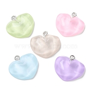 Translucent Resin Pendants, Water Ripple Charms with Platinum Plated Iron Loops, Mixed Color, Heart, 20x21x7mm, Hole: 2mm(RESI-A025-06C)