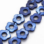 Freshwater Shell Beads Frames Strands, Dyed, Flower, Blue, 14.5~15x15~16x2.5mm, Hole: 1mm, about 23pcs/strand, 13.19 inch(35cm)(SHEL-T009-14D)