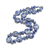 Natural Blue Spot Jasper Beaded Necklaces, with Alloy Lobster Clasps, Flat Round, 18.1 inch~18.5  inch(46~47cm), Flat Round: 16x6mm(NJEW-S393-03)