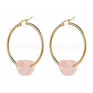 Heart Natural Rose Quartz Beads Earrings for Girl Women, 304 Stainless Steel Big Hoop Earrings, Golden, 49x39.5mm, Pin: 0.8mm(EJEW-JE04638-01)