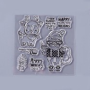 Silicone Stamps, for DIY Scrapbooking, Photo Album Decorative, Cards Making, Rectangle with Deer and Santa Claus, Clear, 10x10x0.3cm(DIY-F029-A09)