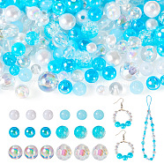 Transparent & Opaque Acrylic Bead, Round, Light Blue, 8~10mm, Hole: 1.8~2mm, 140pcs/bag(OACR-TAC0002-08C)