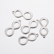 304 Stainless Steel Pendants, Infinity, Stainless Steel Color, 19.5x8x1mm, Hole: 1mm(STAS-L200-89P)