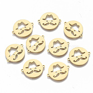 304 Stainless Steel Links Connectors, Laser Cut, Hat & Mustache, Real 18K Gold Plated, 15x18x1mm, Hole: 1mm(STAS-S116-102G)