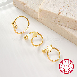 S925 Silver Heart Star Round Bead Cuff Earrings, Golden(AV9909-4)