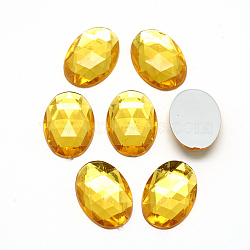 Acrylic Rhinestone Flat Back Cabochons, Faceted, Bottom Silver Plated, Oval, Gold, 40x30x7~7.5mm(X-GACR-Q011-30x40-09)