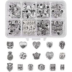 Tibetan Style Alloy European Beads, Large Hole Beads, Mixed Shape, Antique Silver, Box: 110x70x30mm(PALLOY-NB0001-01)