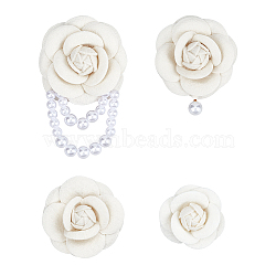 4Pcs 4 Styles Felt & Alloy Lapel Pins for Clothes, Flower, White, 55~112x55~71mm, 1pc/style(JEWB-PH0001-64)