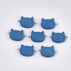 Handmade Porcelain Links connectors, Frosted, with Brass Findings, Piggy Head Findings, Platinum, Steel Blue, 26x17~17.5x5mm, Hole: 1.5mm(PORC-T002-66C)