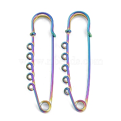 Ion Plating(IP) 304 Stainless Steel Safety Pins Brooch Findings, Kilt Pins with 5 Loops for Lapel Pin Making, Rainbow Color, 71.5x20.5x5.5mm, Hole: 2mm(STAS-K252-05C-RC)