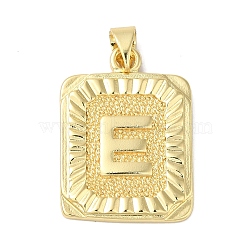 Rack Plating Brass Pendants, Long-Lasting Plated, Lead Free & Cadmium Free, Square with Letter Charms, Letter E, 24x17x2.5mm, Hole: 4x3.5mm(KK-B092-42G-E)