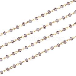 Handmade Rondelle Glass Beads Chains for Necklaces Bracelets Making, with Golden Iron Eye Pin, Unwelded, Gray, 39.3 inch, Glass Beads: 6x4mm(AJEW-JB00037-05)