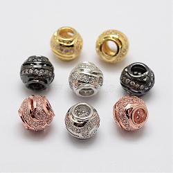Brass Micro Pave Cubic Zirconia European Beads, Rondelle, Lead Free & Nickel Free, Mixed Color, 10x9mm, Hole: 4.5mm(ZIRC-F038-20-FF)