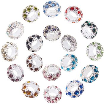 Alloy Rhinestone European Beads Set, Large Hole Beads, Rondelle, Mixed Color, 11x6mm, Hole: 5mm, about 108pcs/box