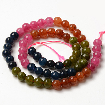Round Dyed Natural Quartz Beads Strands, Segmented Multi-color Beads, Mixed Color, 6.5mm, Hole: 1mm, about 60pcs/strand, 15.08 inch(38.3cm)