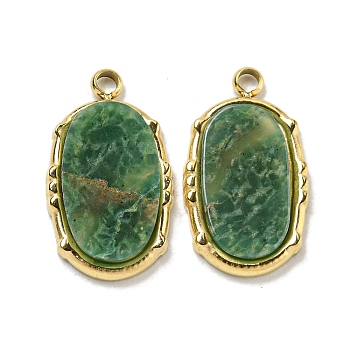 Vacuum Plating 304 Stainless Steel Pendants, Natural African Jade Oval Charms, Real 18K Gold Plated, 16.5x9.5x2mm, Hole: 1.5mm