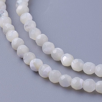 Shell Beads Strands, Faceted, Round, 3~3.5mm, Hole: 0.8mm, about 118pcs/strand, 15.31 inch(38.9cm)