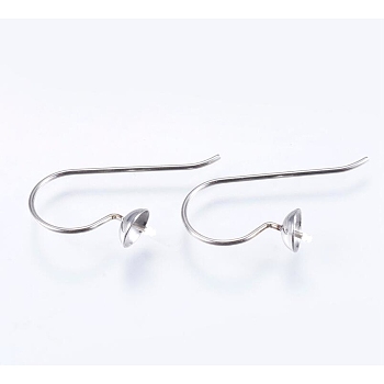 304 Stainless Steel Earring Hooks, Stainless Steel Color, 14mm, 21 Gauge, Pin: 0.7mm